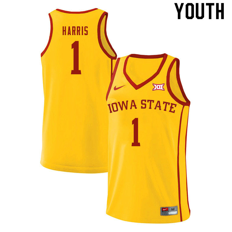 Youth #1 Tyler Harris Iowa State Cyclones College Basketball Jerseys Sale-Yellow